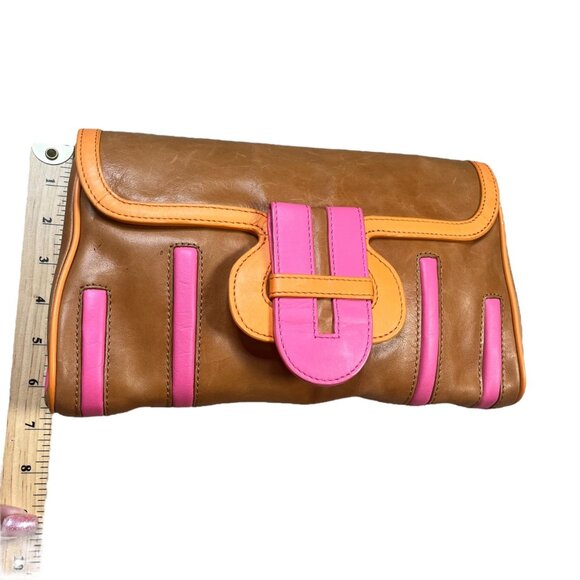 Kate Landry Leather Clutch With Colorful Stripes & Snap Closure 10" x 5.5" - Picture 3 of 4